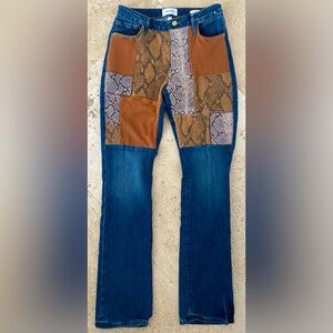 FRAMES WOMENS LE MINI BOOT WITH LEATHER PRINTED SNAKE PATCHWORK